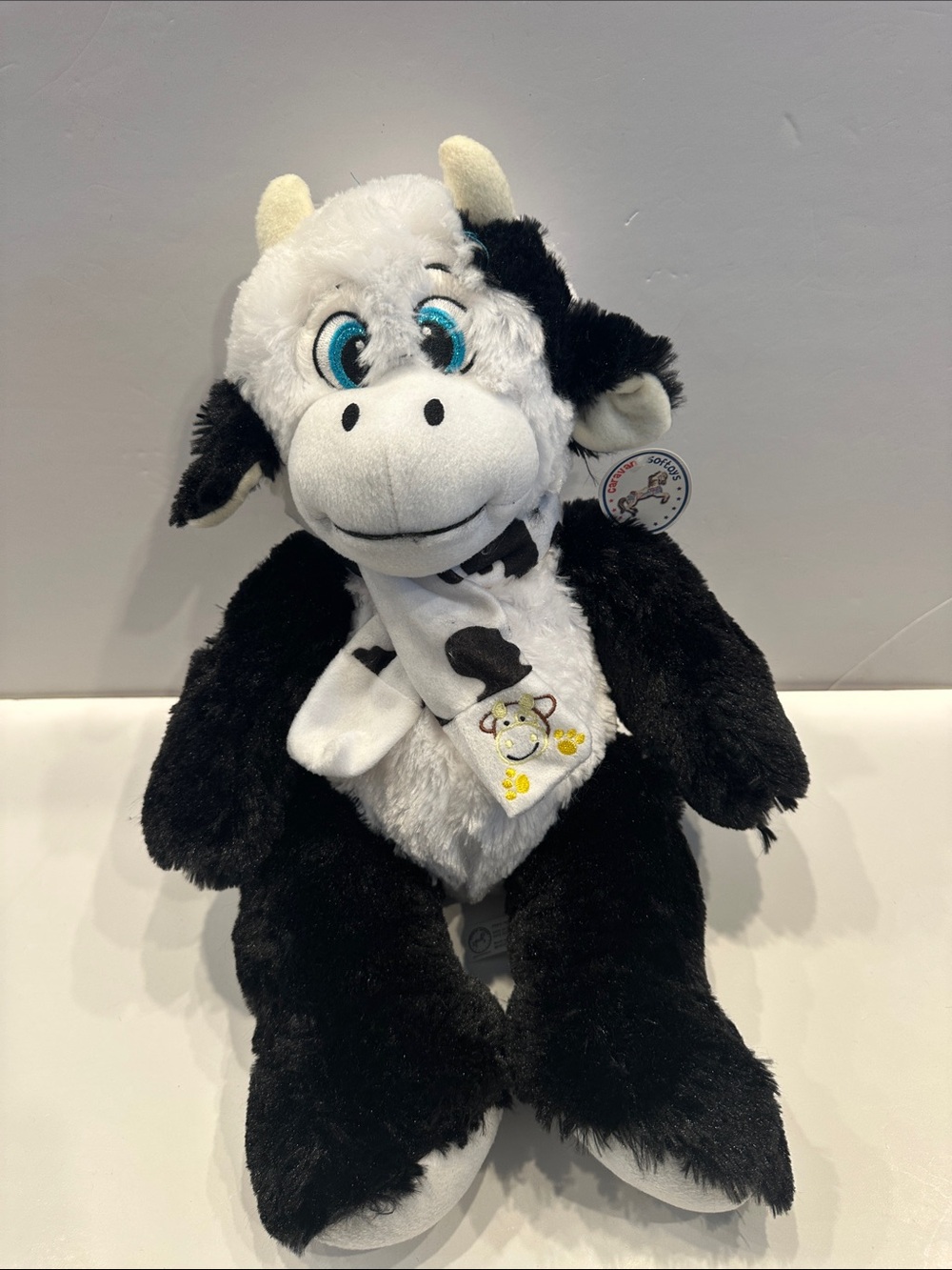 Cuddly Black & White Cow Plush with Scarf - Kids Stuffed Animal